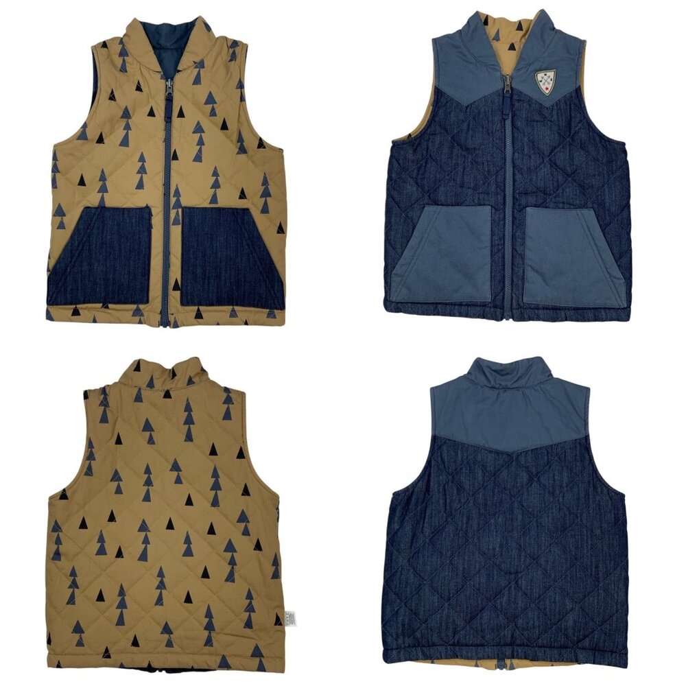 Hanna Andersson Boys Camp Reversible Quilted Denim Vest 130cm 8 Blue Gorpcore